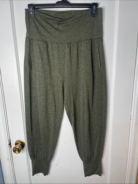Aerie L Jogger Leggings Army Green Space Dyed Fold Down Waistband Large Pockets